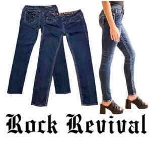 Rock Revival Vivian Easy Skinny Jeans 26x28 Black Stretch Low Rise